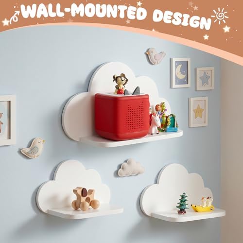 Floating Cloud Shelves,Set of 3 Wall Mounted White Wavy Shelves