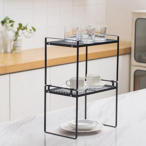 Shantton 2pk Kitchen Cabinet Shelf Counter Organizer Rack Pantry Storage Bathroom Bedroom Office Table Desk Space Saving