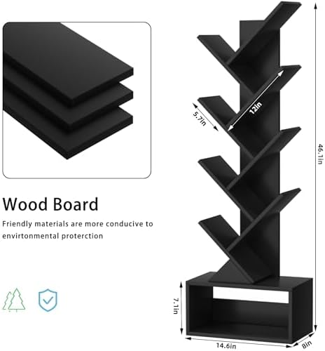 SHEEPAM 9-Tier Tree Bookshelf Floor Standing Narrow Space Storage Bookcase