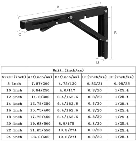 10 Inch Black Folding Shelf Brackets, 2 Pack Metal Heavy Duty Shelf Bracket