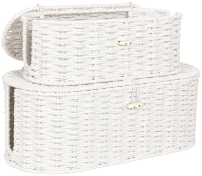Set of 2 Cable Management Box, Handwoven Cord Hider Box with 3 Open Slots