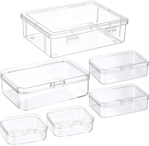 Jetec 6 Pieces Small Clear Plastic Storage Box, 4 Size
