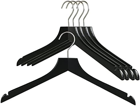 MAWA by Reston Lloyd, European Wooden Hanger, Beech Wood Straight Hanger with Shoulder Notches, Rotating Chrome Hook, Bl