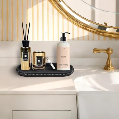 MAONAME Black Oval Long Narrow Tray, 12" x 4.7" Wood Bathroom Vanity Tray