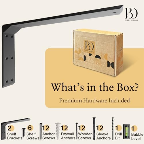 Countertop Brackets 16 –20 Inch Heavy Duty L Bracket – 15.5"x2.5"x9" (5/16" Thick / 8mm) Black Mantel Brackets & Corbels