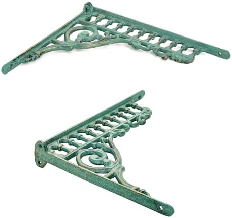 Sungmor 10.6 Inch Cast Iron Brackets for Shelves - 2 Pack Vintage Green