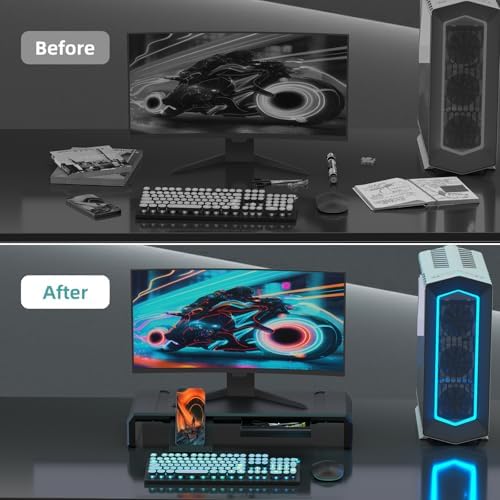 Heymaster Monitor Stand Riser with Drawer, Foldable & Adjustable Length Computer Stand with Phone & Tablet Holder, Space