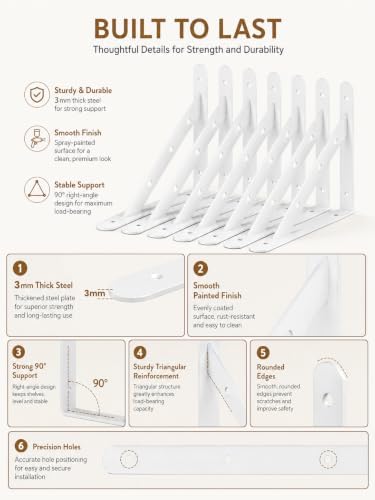 Shelf Brackets Heavy Duty, 8 Pack White 14 inch Floating Shelf Bracket, Max Load 300 lbs of Metal Triangle Decorative Sh