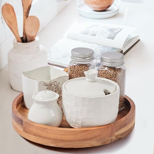 10" Acacia Wood Lazy Susan Organizer for Cabinet,Lazy Susan for Countertop