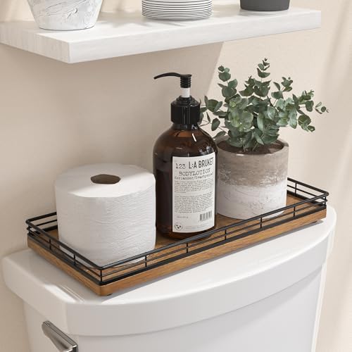 Bathroom Toilet Tank Tray, 13" Wood Toilet Paper Storage Basket Tray Back of Toilet Basket Organizer,Vanity Tray for Per