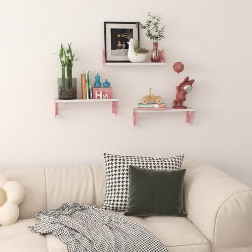 Hoikwo 3 Pack White Pink Butterfly Wall Shelves