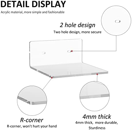 Sezanrpt 6 Inches Acrylic Small Wall Shelves 2 Pack, Floating Shelf for Wall Mounting, Acrylic Display Ledges for Funko Pop Figures, Home Décor, Living Room, Gaming Room, Plants(6 inch, Clear)