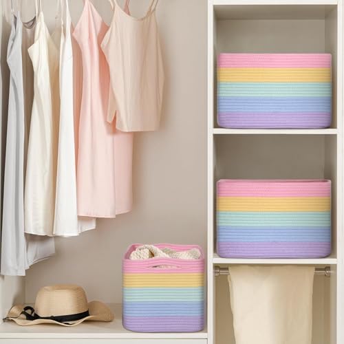 Baskets for Organizing,Storage Baskets,3 Pack Baskets for Shelfves,15"×10"×9" Woven Rainbow Basket,toy storage bins,bins for organization