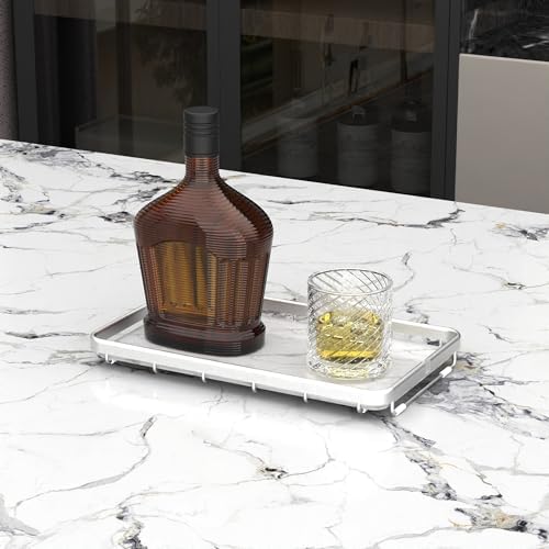 Counter Organizer for Bathroom, Kitchen or Coffee Bar, Metal Shelf with Faux Marble, Vanity Countertop Makeup Storage, D