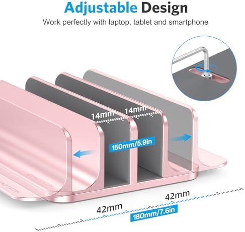 OMOTON Dual Vertical Desk Laptop Stand Holder, Fits MacBook Air, Rose Gold