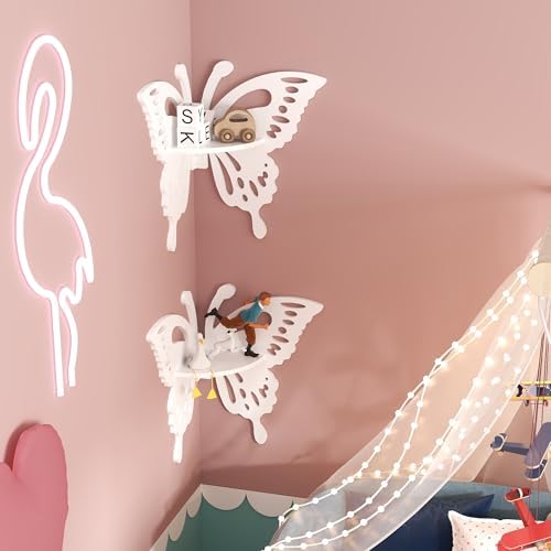 2-Tier Butterfly Corner Shelf - Nursery Wall Deor Floating Corner Shelf for Kid’s Room, Small Cute Decorative Shelf Wall