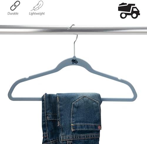Simplify 25 Pack Kids Velvet Hangers | Slim | Non-Slip Design | Space Saving | Childrens Clothes | Shirts | Pants | Dresses | Baby Nursery | Closet Storage & Organization | Light Blue