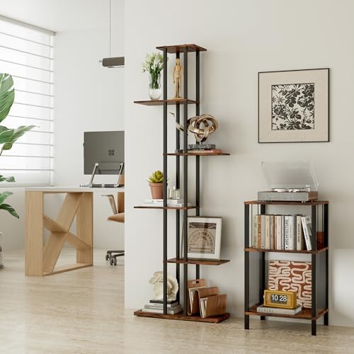 6 Tier Narrow Bookshelf, Tall Skinny Bookshelf, Slim Open Bookcase Corner