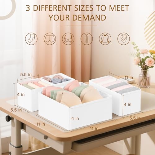 Criusia 26 Pack Drawer Organizer for Clothes, Foldable Dresser Dividers with 3 Sizes, Fabric Storage Bins – White