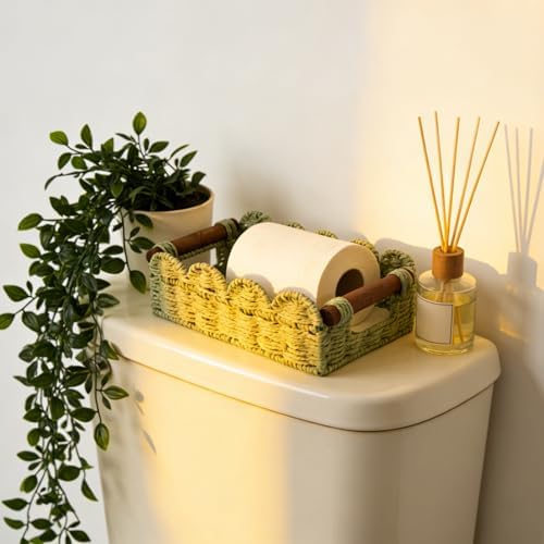 Scalloped Toilet Paper Storage Basket, Small Basket with Handles
