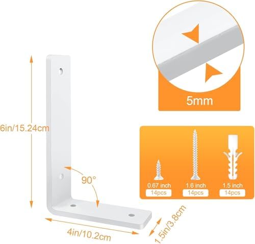 White Floating Shelf Bracket 6 Inch, 8 Pack Heavy Duty Shelf Brackets, Wall Shelf Bracket for DIY Decorative with Mounti