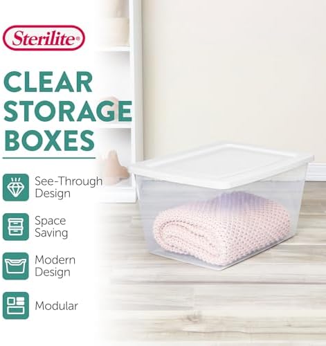 Sterilite Clear Storage Box Stackable Tote, 58 Quart, 16-Pack
