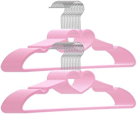 Plastic Hangers 20 Pack, Pink Hangers Ultra Thin Space Saving,Cute Heart Clothes Hangers with 360 Degree Swivel Hook, Strong Adult Coat Hangers for Dress,Shirt,Coats