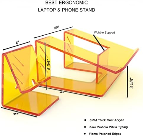 6MM Acrylic Laptop Stand with Phone Stand, Portable Ergonomic Laptop/Phone Stand for Desktop, Laptop Stand Compatible wi