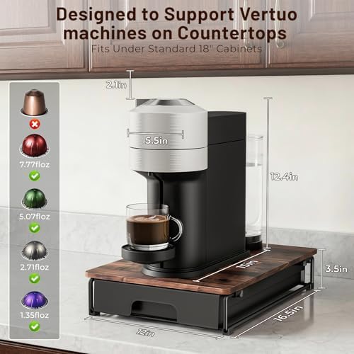 EVERIE Wooden Coffee Pod Storage Drawer for Nespresso VertuoLine Capsules, Large Capacity Countertop Coffee Station Orga