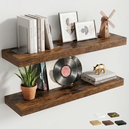 8 inch Deep Floating Shelves for Wall, 32" Wide, Rustic Brown, 2-Pack