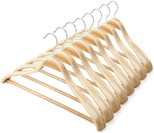 TOPIA HANGER 8 Pack Wide Shoulder Wooden Suit Hangers for Men Women Natural