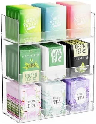 Acrylic Tea Bag Organizer, 3 Layers Tea Bag Holder for Tea Packets, No Assembly Required, Wall Mount Display Tea Caddy f