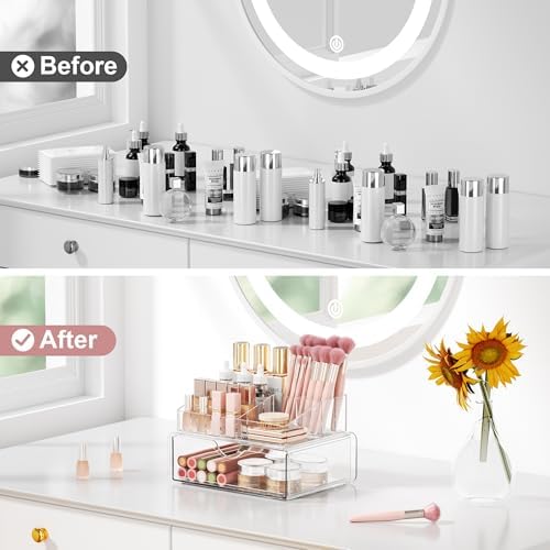 Bathroom Counter Organizer Clear - 2Pcs Stackable Makeup Countertop Organizer for Vanity - Multi-Purpose Skin Care Lipst