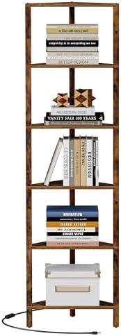 TUTOTAK Corner Shelf with LED Light, 6-Tier Corner Bookshelf