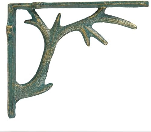 1PCS Cast Iron Deer Antler Wall Shelf Bracket, 6.2in (H), Green & Gold