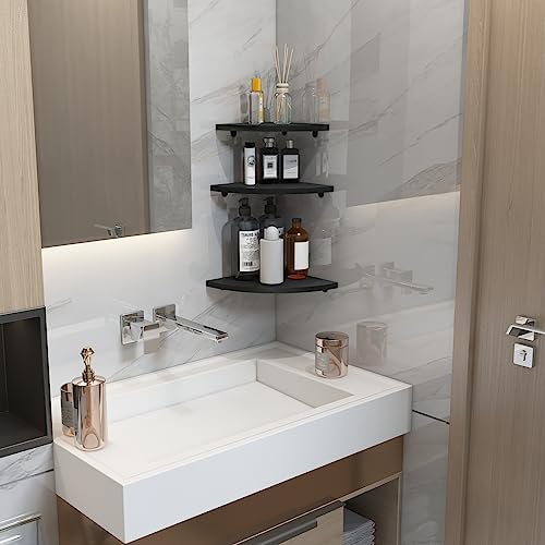 HORLIMER 6 Pack Floating Corner Shelf Wall Mount for Bedroom(Black)