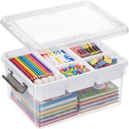 17 Qt Craft Organizers and Storage with Removable Tray and Divider, Clear Craft Storage Box, Stackable Art Supply Organi