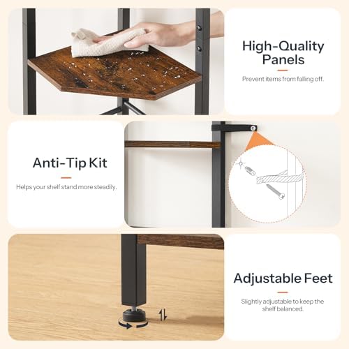 HOOBRO Narrow Corner Shelf Stand, 5-Tier Corner Shelf, 63” Tall Multipurpose Corner Bookshelf, Standing Display Shelf Pl