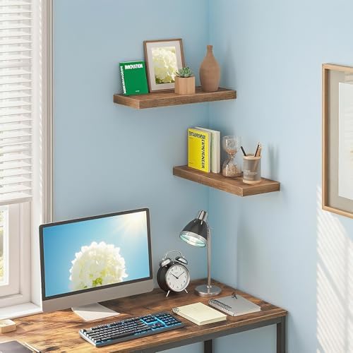 Vervida® Rustic Brown Floating Wall Shelves 24in Set of 3 Holds 38lbs