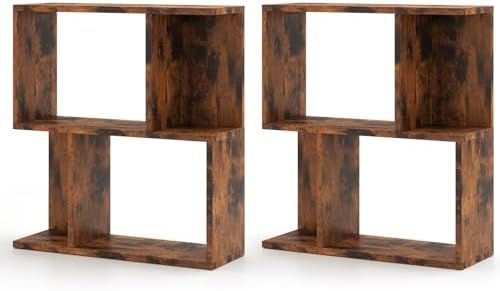 Tangkula 3 Tier Geometric Bookshelf, S Shaped Open Bookcase with Storage, Home Office Decor, Freestanding Wood Display S