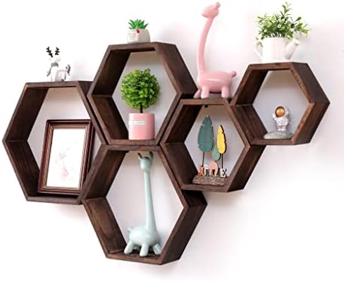 WONFUlity Hexagon Floating Shelves, Hexagonal Shelf Wall Mounted Storage
