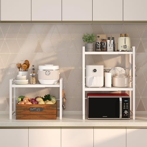 DOLALIKE Expandable Microwave Stand Kitchen Countertop Organizer, White