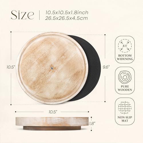 EOSAHR Lazy Susan Organizer, Non-Skid Rotating Tray for Counter, Natural