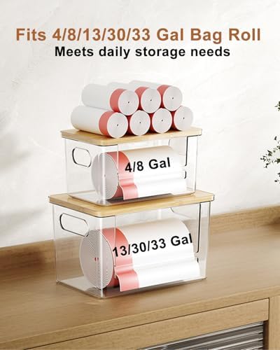 Trash Bag Dispenser 2 Pack (XL+S) - Trash Bag Holder with Bamboo Top