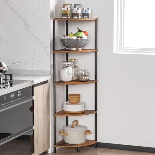 5 Tier Corner Shelf Stand, 44.1", Rustic Brown