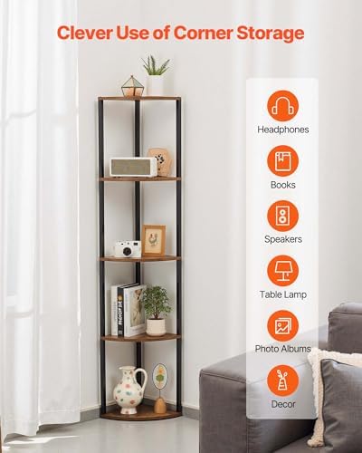VEVOR 5 Tier Corner Shelf with LED Light, 64" Tall Corner Bookshelf with Storage Shelves for Collectibles, Display Shelf