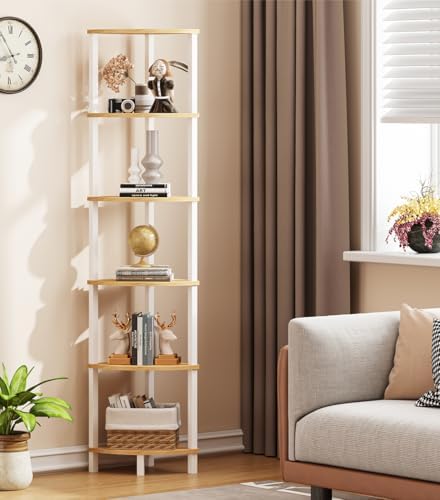 Corner Shelf, 6-Tier Corner Bookshelf, Industrial Corner Ladder Shelf, DIY Storage Shelves, Rustic Display Shelf for Liv