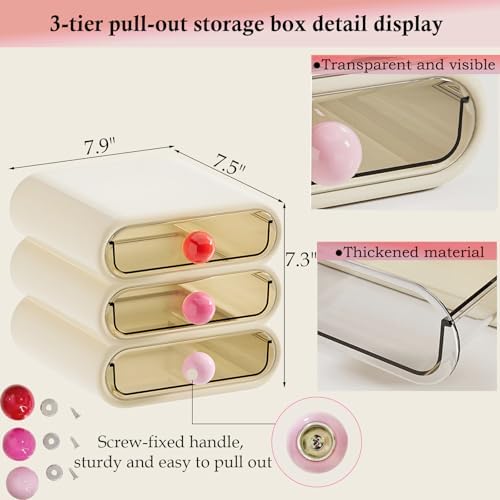 3-Tier Makeup Organizer with Clear Drawers for Vanity Desk