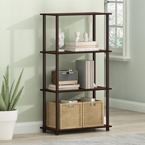 Furinno Turn-N-Tube Storage Shelves, 4-Tier Toolless Book Shelf, Corner Shelf, Open Shelves, for Organization and Storag