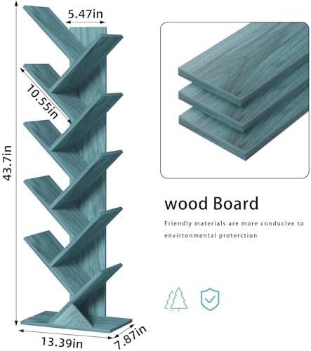 10 Tier Tree Book Shelf, Floor Standing Wood Bookshelf for Narrow Space
